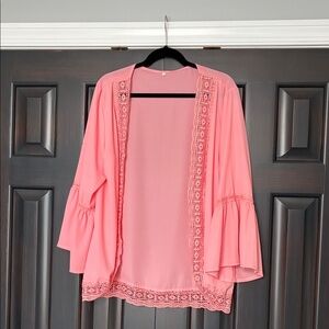 Pink Lace Open-Front Blouse